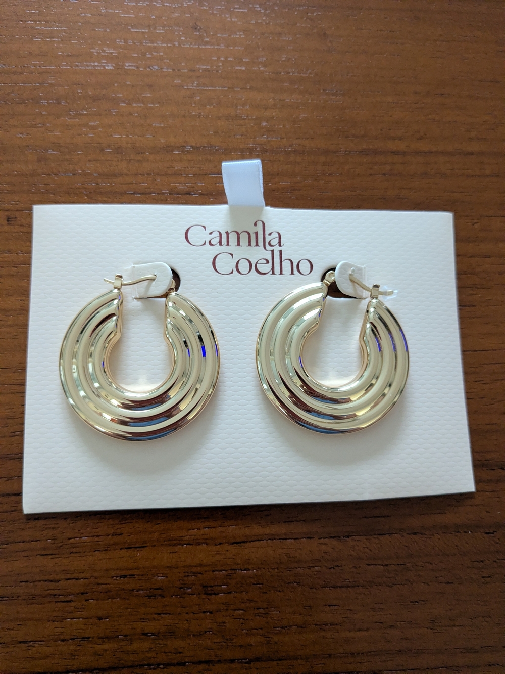 Camila Coelho Shiny Gold Multi-Ring Hoop Earrings NEW